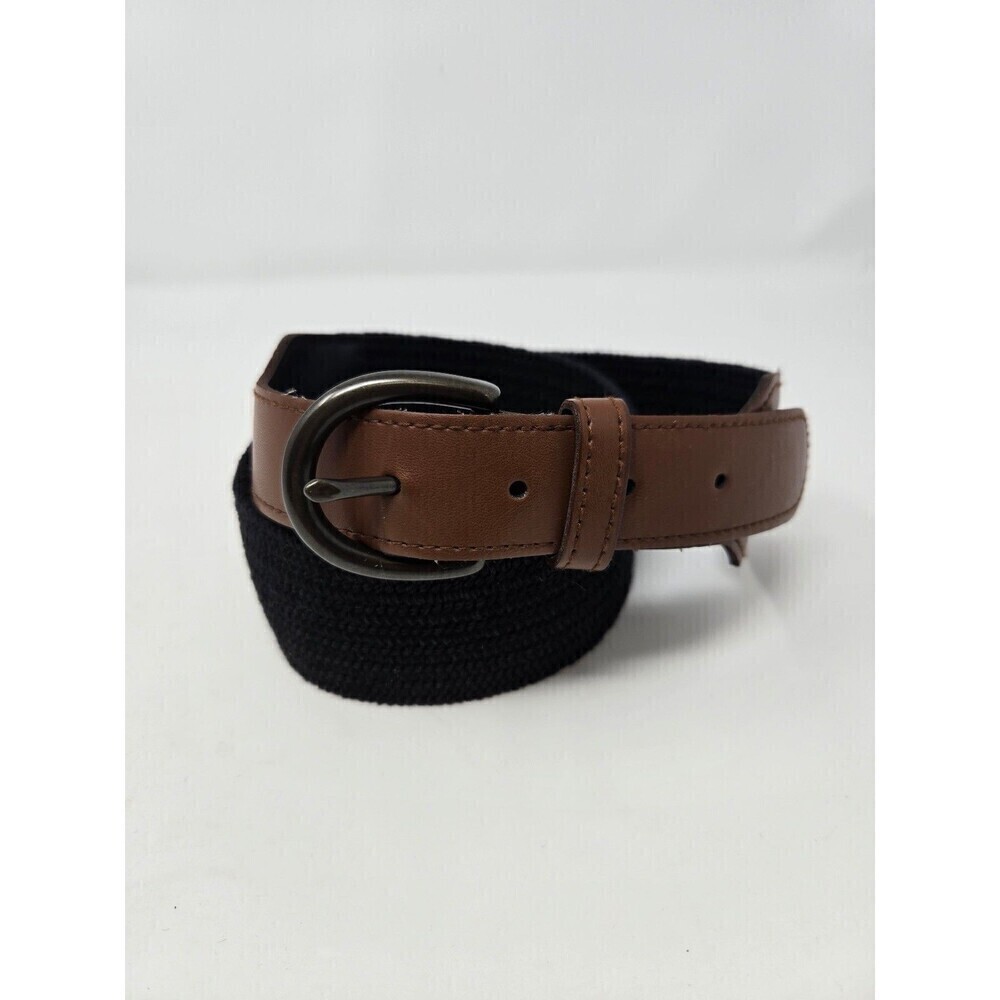 OLD NAVY WIDE STATEMENT BROWN & BLACK STRETCH BELT WOMEN M/L COTTON FAUX LEATHER